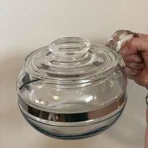 Pyrex Clear Glass Teapot with Stainless Band